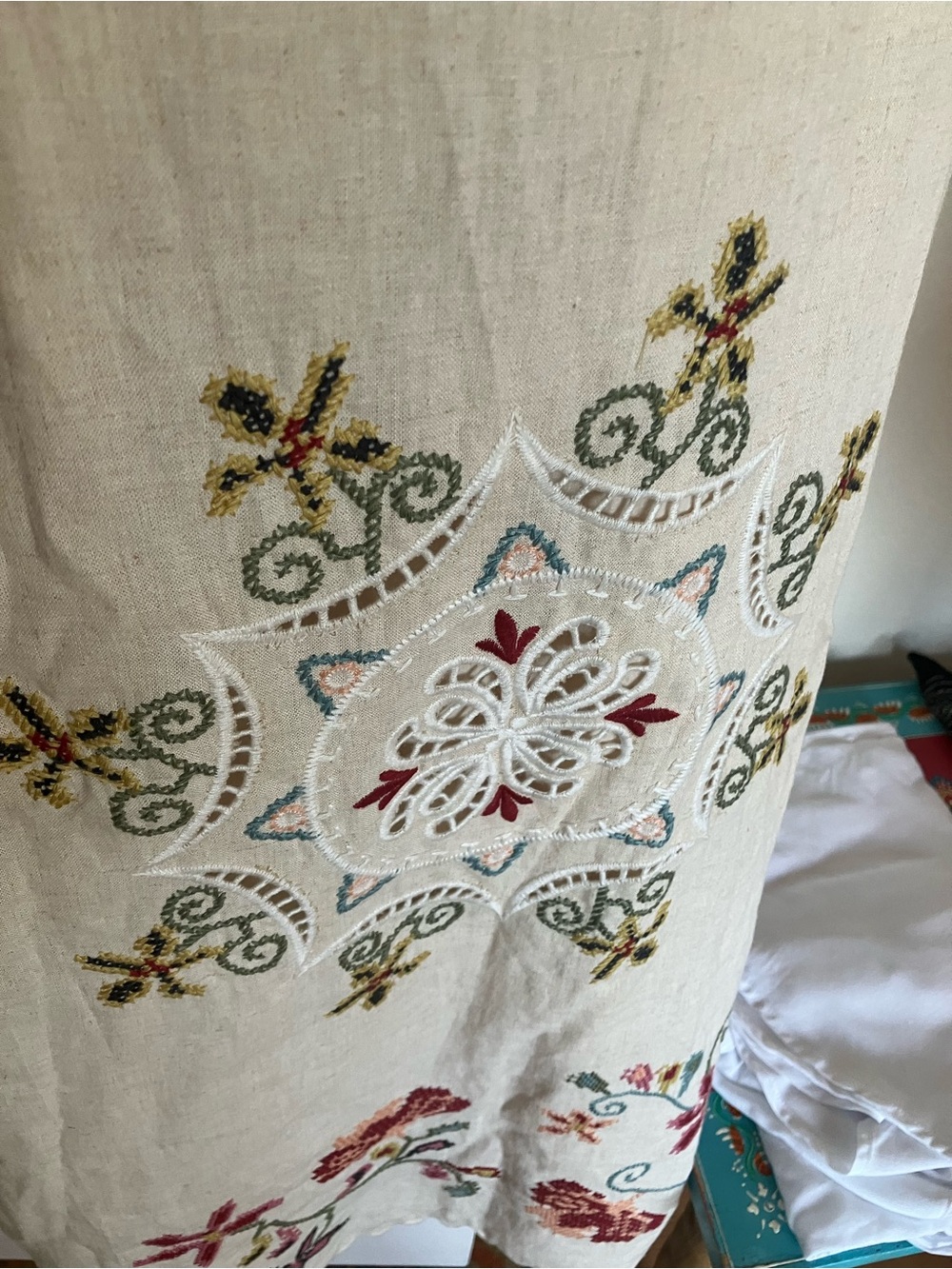 Magaschoni Linen Viscose Cream Embroidered Maxi Dress with Floral Motif NWT L - Picture 13 of 15